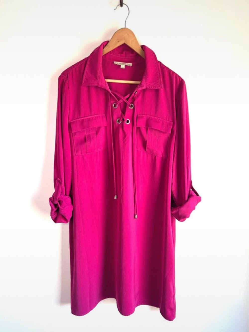 41 Hawthorn Fuchsia Lace Up Shirt Dress | Size L